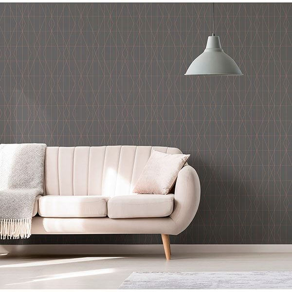 Leveque Charcoal Deco Diamond Geo Wallpaper - York Wallcoverings - UW24788 - York Wallcoverings Wallpaper