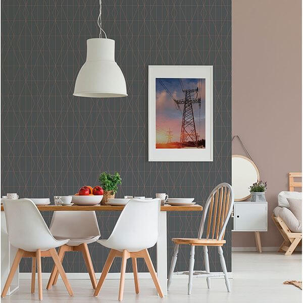 Leveque Charcoal Deco Diamond Geo Wallpaper - York Wallcoverings - UW24788 - York Wallcoverings Wallpaper
