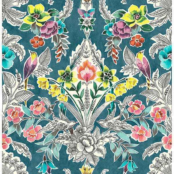 Summer Love Teal Peel Stick Wallpaper - York Wallcoverings - NU3037