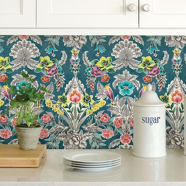 Summer Love Teal Peel Stick Wallpaper - York Wallcoverings - NU3037 - York Wallcoverings Wallpaper