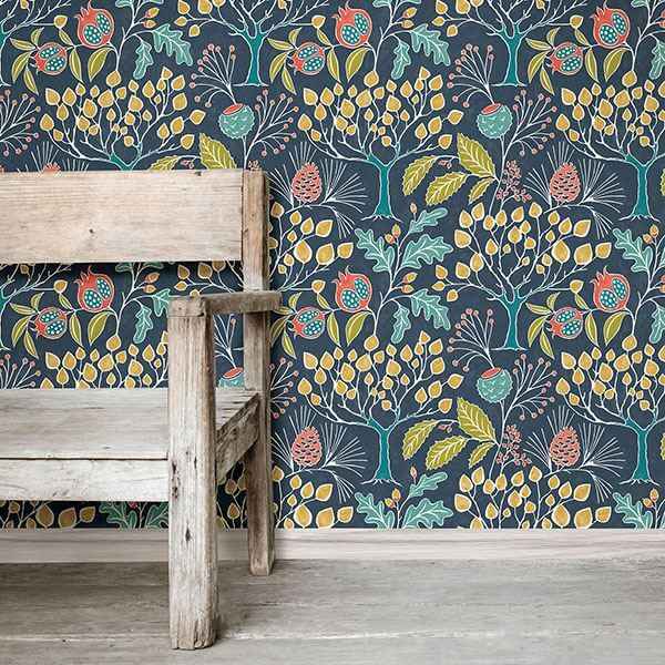 Groovy Garden Navy Peel Stick Wallpaper - York Wallcoverings - NU3038 - York Wallcoverings Wallpaper