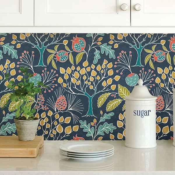 Groovy Garden Navy Peel Stick Wallpaper - York Wallcoverings - NU3038 - York Wallcoverings Wallpaper