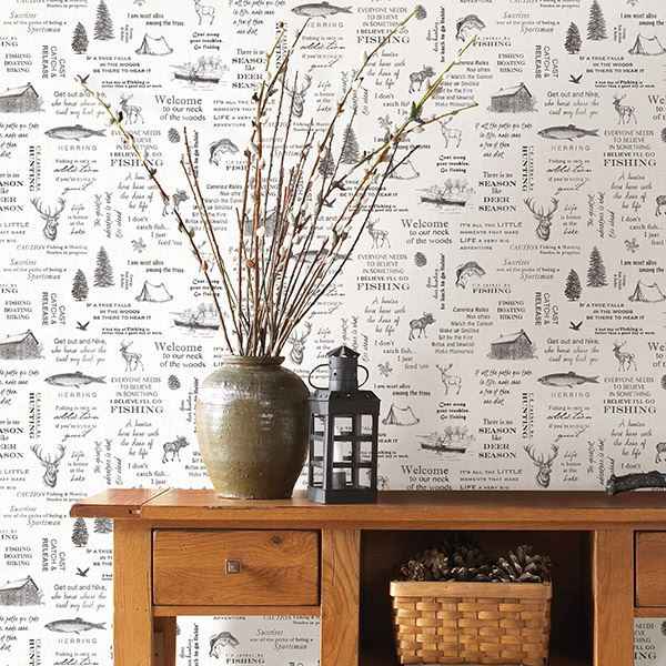 North Black Camping Quotes Wallpaper - York Wallcoverings - 3118-01475 - York Wallcoverings Wallpaper