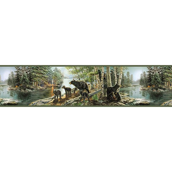 bear-necessities-multicolor-mountain-lake-wallpaper-york-wallcoverings-3118-01531b - York Wallcoverings Papel pintado