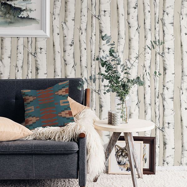 pioneer-off-white-birch-tree-wallpaper-york-wallcoverings-3118-12601 - York Wallcoverings Papel pintado