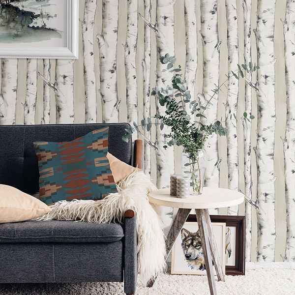 Pioneer Off White Birch Tree Wallpaper - York Wallcoverings - 3118-12601 - York Wallcoverings Wallpaper