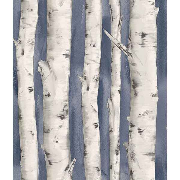 Pioneer Denim Birch Tree Wallpaper - York Wallcoverings - 3118-12604 - York Wallcoverings Wallpaper
