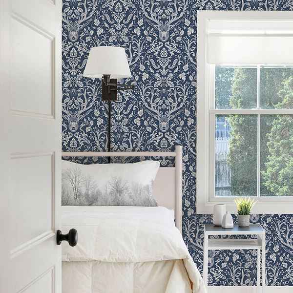 Kiwassa Navy Antler Damask Wallpaper - York Wallcoverings - 3118-12703 - York Wallcoverings Wallpaper