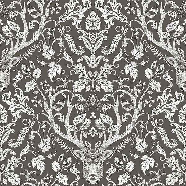 Kiwassa Brown Antler Damask Wallpaper - York Wallcoverings - 3118-12704