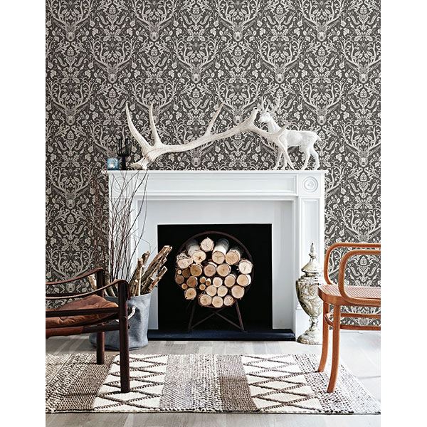kiwassa-brown-antler-damask-wallpaper-york-wallcoverings-3118-12704 - York Wallcoverings Papel pintado