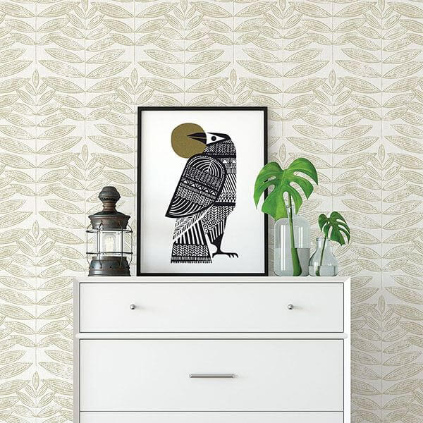 akira-beige-leaf-wallpaper-york-wallcoverings-2821-25100 - York Wallcoverings Wallpaper