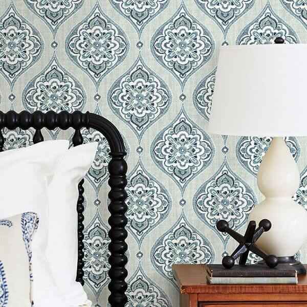 Adele Aqua Damask Wallpaper - York Wallcoverings - 2821-25146 - York Wallcoverings Wallpaper
