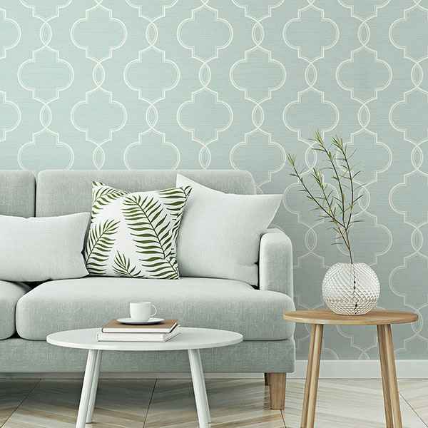 Malo Aqua Sisal Ogee Wallpaper - York Wallcoverings - 2765-BW40502 - York Wallcoverings Wallpaper
