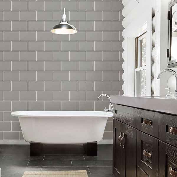 Angelo Grey Subway Tile Wallpaper - York Wallcoverings - 2836-M1123 - York Wallcoverings Wallpaper