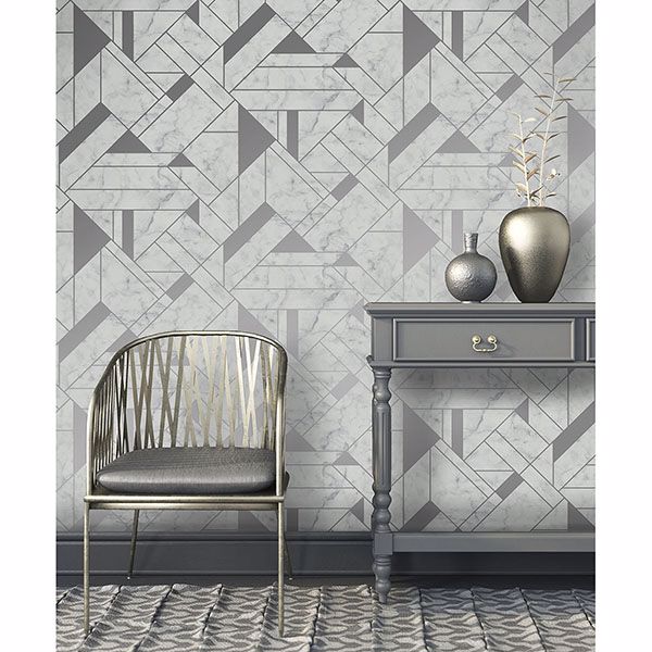 Gulliver Silver Marble Geometric Wallpaper - York Wallcoverings - 2834-M1467 - York Wallcoverings Wallpaper