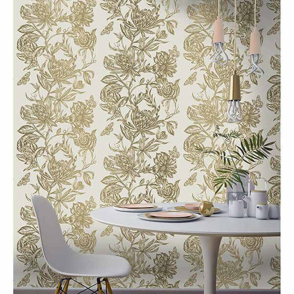 marquis-gold-floral-wallpaper-york-wallcoverings-2834-m1474 - York Wallcoverings Papel pintado