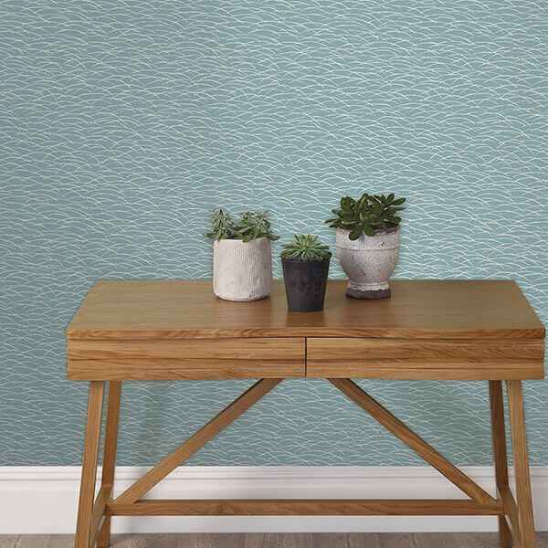 Hono Blue Abstract Wave Wallpaper - York Wallcoverings - 2889-25242 - York Wallcoverings Wallpaper