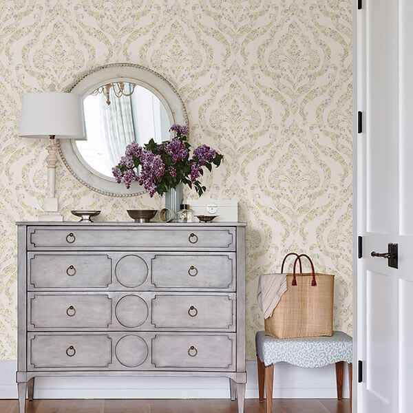 Featherton Mustard Floral Damask Wallpaper - York Wallcoverings - 2901-25401 - York Wallcoverings Wallpaper