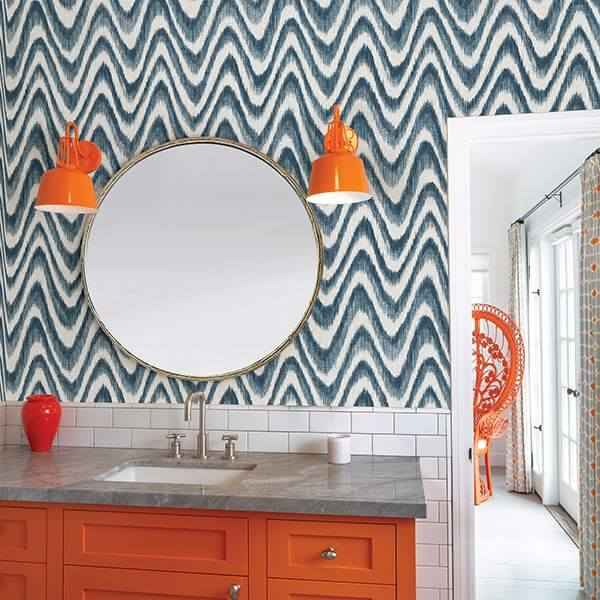 Bargello Blue Faux Grasscloth Wave Wallpaper - York Wallcoverings - 2901-25408 - York Wallcoverings Wallpaper