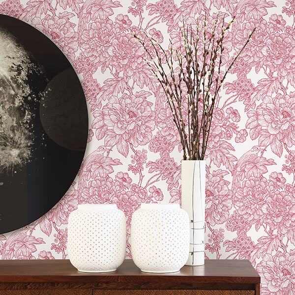 birds-of-paradise-breeze-red-floral-wallpaper-york-wallcoverings-2901-25410 - York Wallcoverings Papel pintado