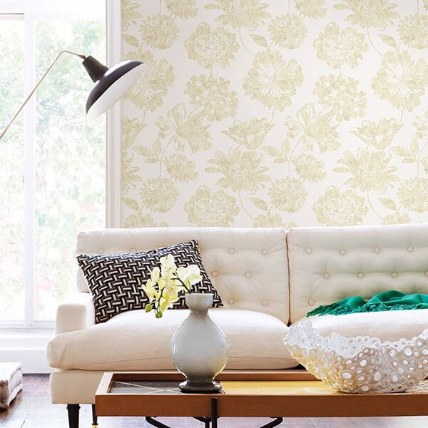 folia-beige-floral-wallpaper-york-wallcoverings-2901-25417 - York Wallcoverings Papel pintado