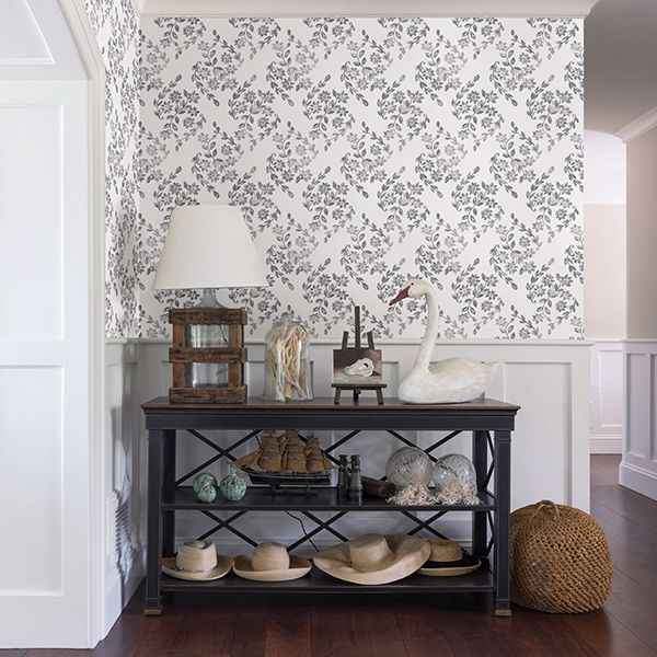 Arabesque Grey Floral Trail Wallpaper - York Wallcoverings - 2901-25429 - York Wallcoverings Wallpaper