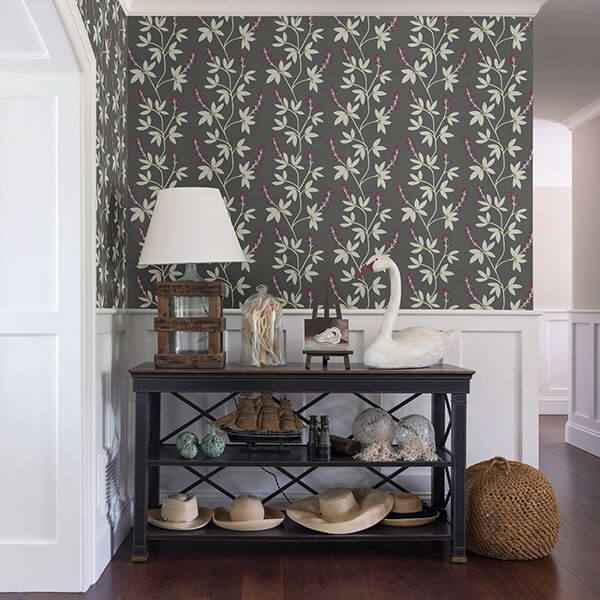 Linnea Elsa Charcoal Botanical Trail Wallpaper - York Wallcoverings - 2901-25439 - York Wallcoverings Wallpaper
