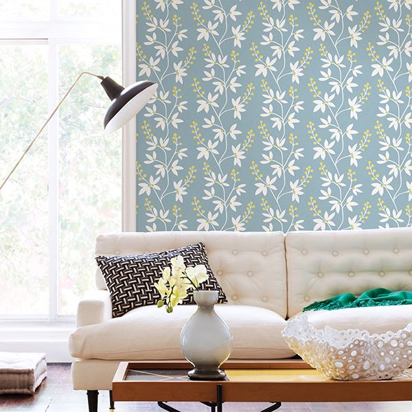 Linnea Elsa Light Blue Botanical Trail Wallpaper - York Wallcoverings - 2901-25442 - York Wallcoverings Wallpaper