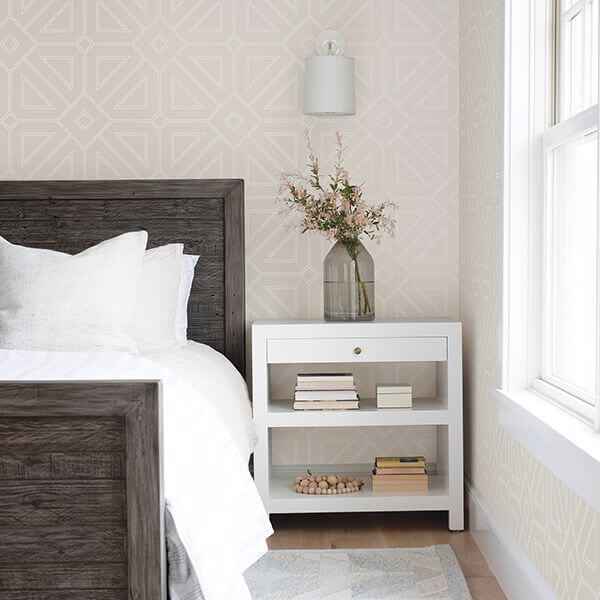Voltaire Platinum Beaded Geometric Wallpaper - York Wallcoverings - 2902-87338 - York Wallcoverings Wallpaper