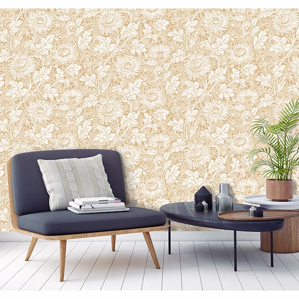 zinnia-mustard-floral-wallpaper-york-wallcoverings-2900-42528 - York Wallcoverings Wallpaper