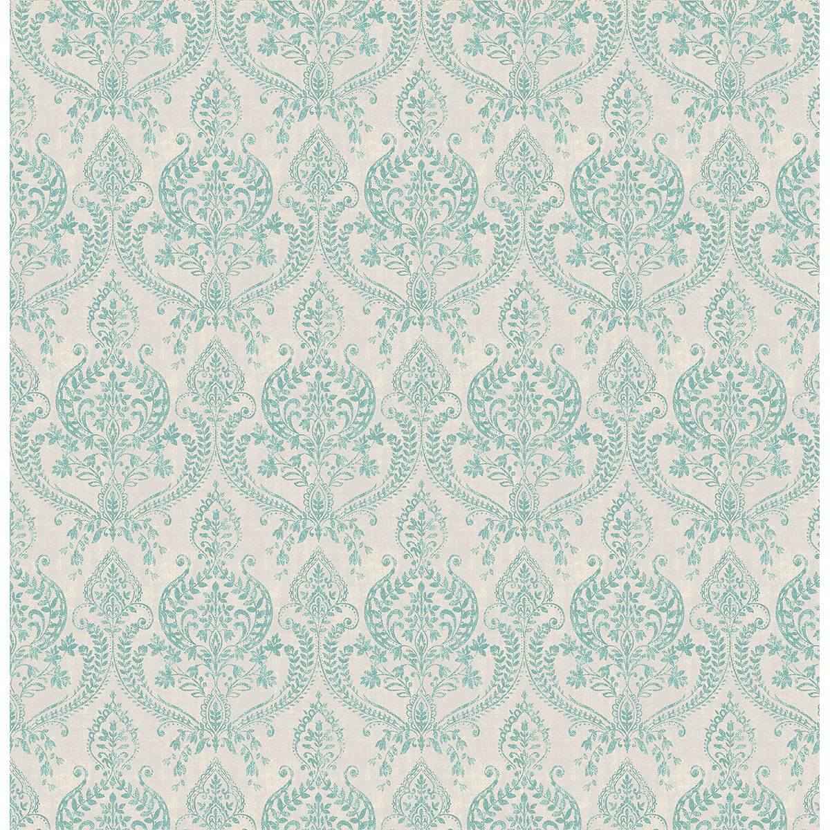 Waverly Turquoise Petite Damask Wallpaper - York Wallcoverings - 1014-001819 - York Wallcoverings Wallpaper