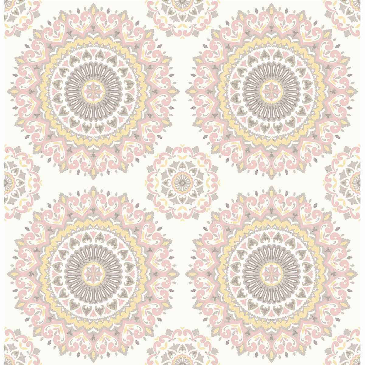 Gemma Light Pink Boho Medallion Wallpaper - York Wallcoverings - 1014-001805
