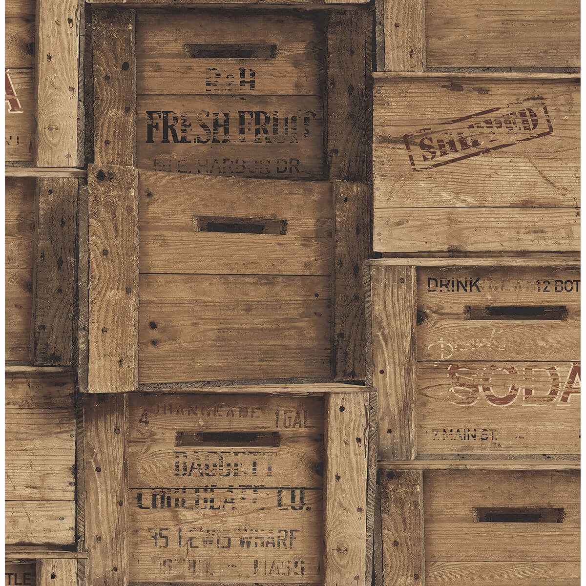 Brown Wood Crates Wallpaper - York Wallcoverings - 2701-22348 - York Wallcoverings Wallpaper