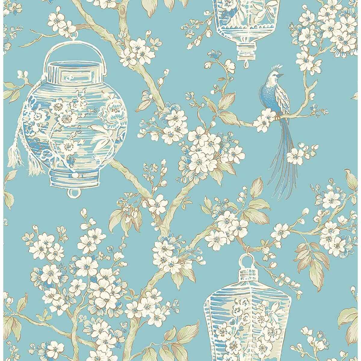 Serenity Turquoise Lanterns Wallpaper - York Wallcoverings - 2702-22759