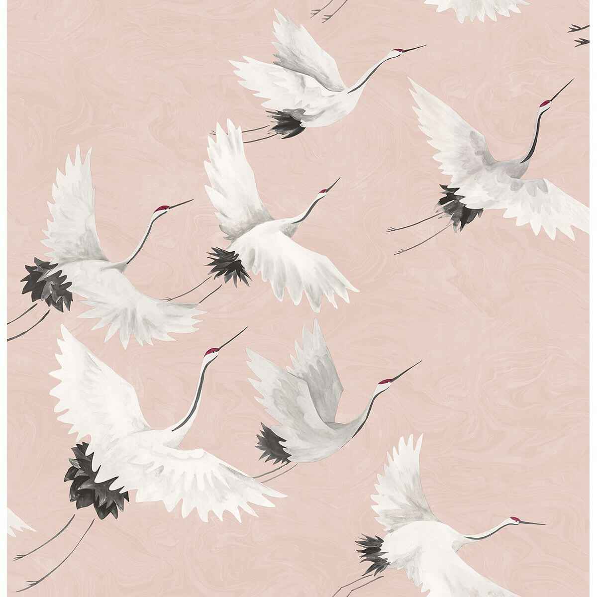 Windsong Pink Crane Wallpaper - York Wallcoverings - 2764-24305