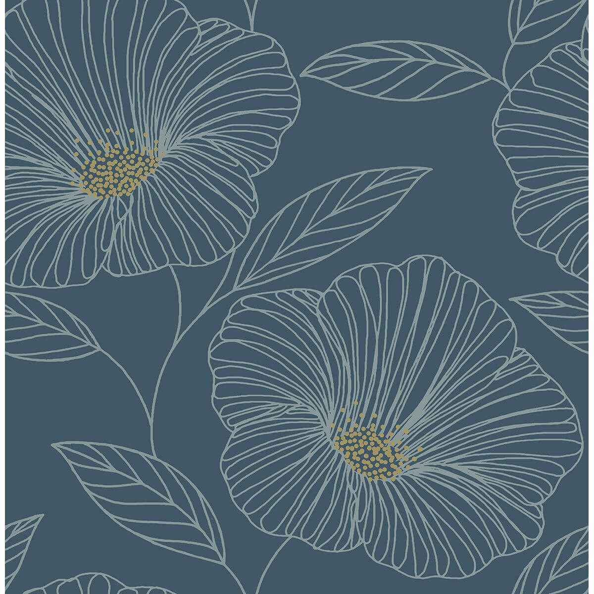 Mythic Blue Floral Wallpaper - York Wallcoverings - 2764-24318 - York Wallcoverings Wallpaper