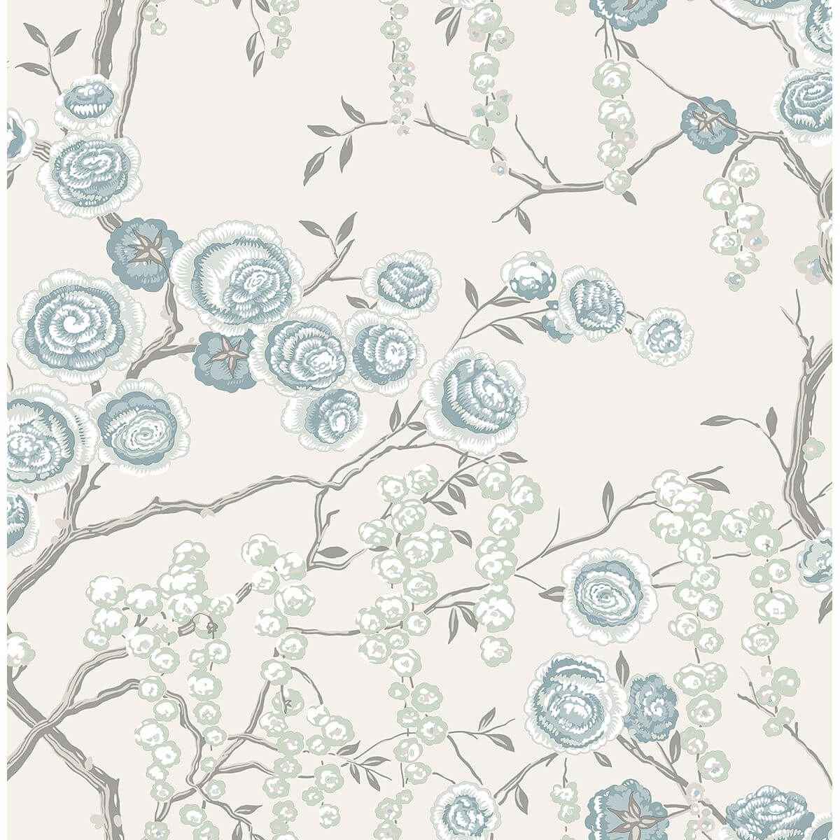 Aqua Peony Tree Wallpaper - York Wallcoverings - 2785-24832 - York Wallcoverings Wallpaper