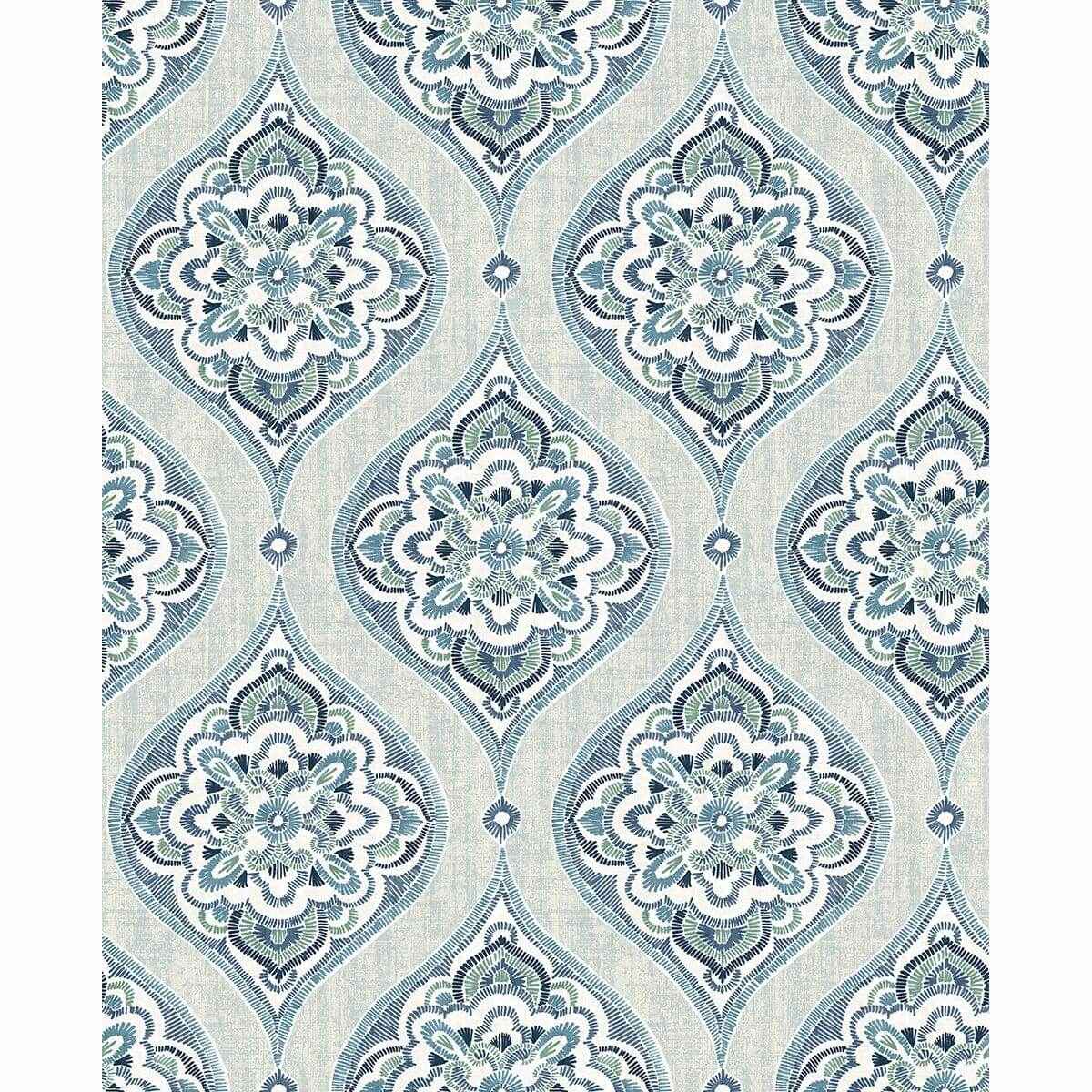 Adele Aqua Damask Wallpaper - York Wallcoverings - 2821-25146 - York Wallcoverings Wallpaper