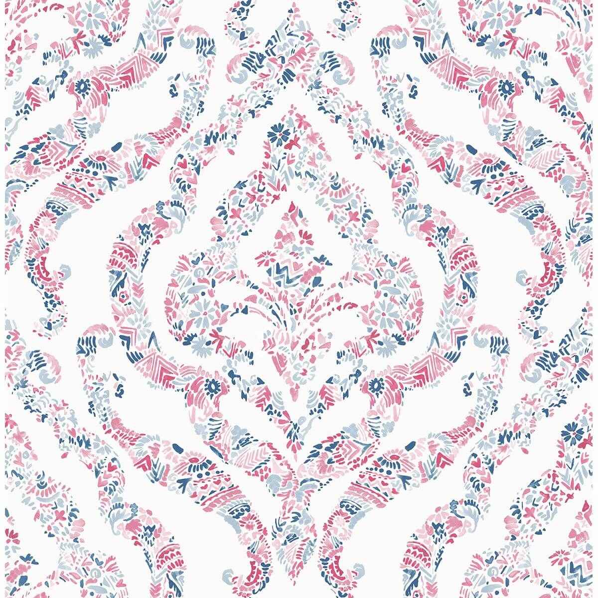 Featherton Coral Floral Damask Wallpaper - York Wallcoverings - 2901-25400