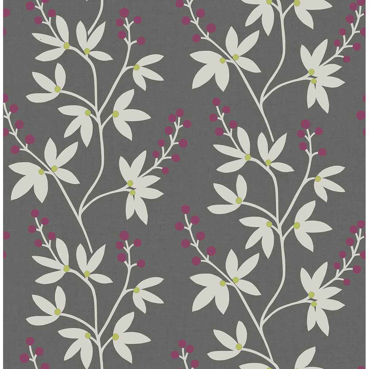 Linnea Elsa Charcoal Botanical Trail Wallpaper - York Wallcoverings - 2901-25439 - York Wallcoverings Wallpaper