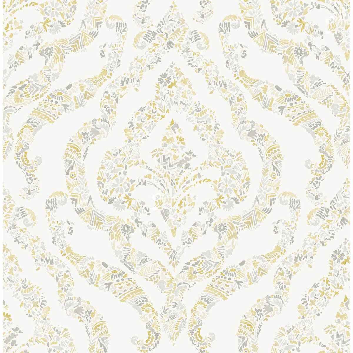 Featherton Mustard Floral Damask Wallpaper - York Wallcoverings - 2901-25401