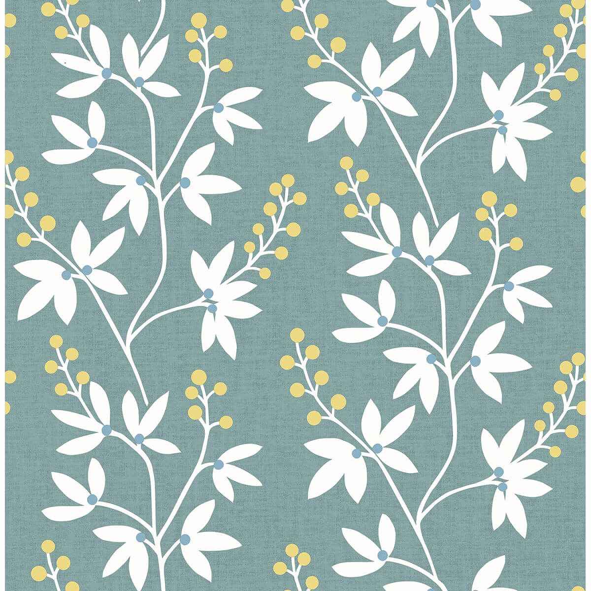 Linnea Elsa Teal Botanical Trail Wallpaper - York Wallcoverings - 2901-25440 - York Wallcoverings Wallpaper
