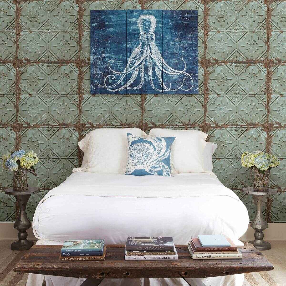 Donahue Turquoise Tin Ceiling Wallpaper - York Wallcoverings - 2922-22331 - York Wallcoverings Wallpaper