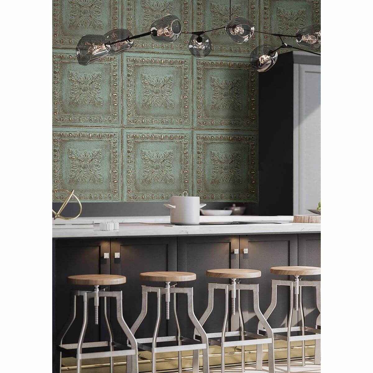 Hillman Turquoise Ornament Tin Tile Wallpaper - York Wallcoverings - 2922-24032 - York Wallcoverings Wallpaper