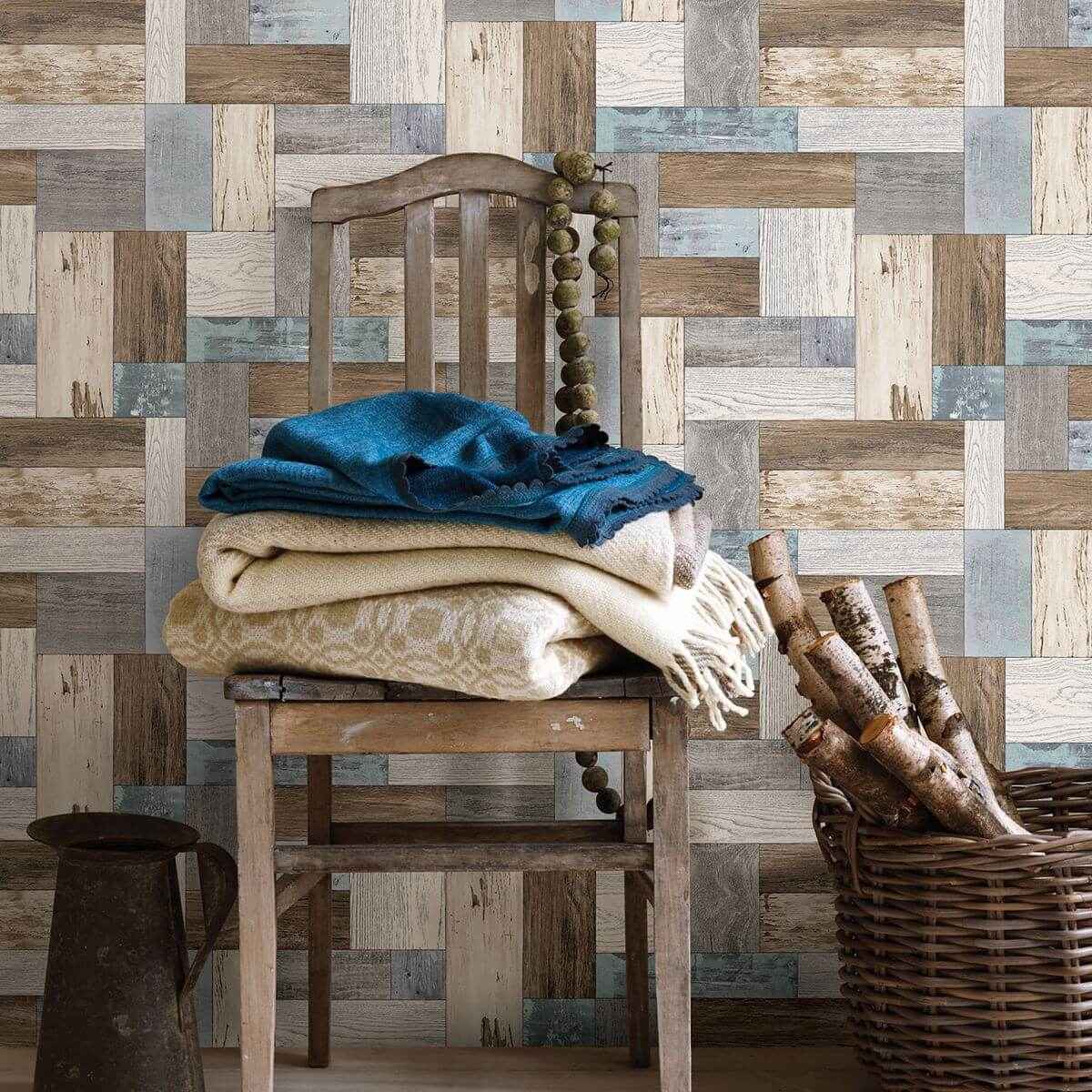 Knock on Wood Multicolor Distressed Wallpaper - York Wallcoverings - 2922-25384 - York Wallcoverings Wallpaper