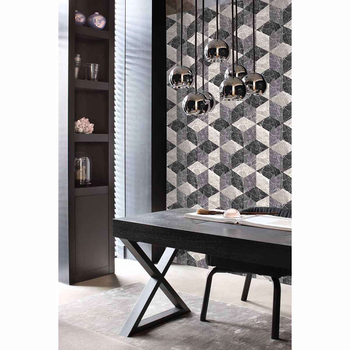 Rizzo Black Geometric Stone Wallpaper - York Wallcoverings - DD347318 - York Wallcoverings Wallpaper