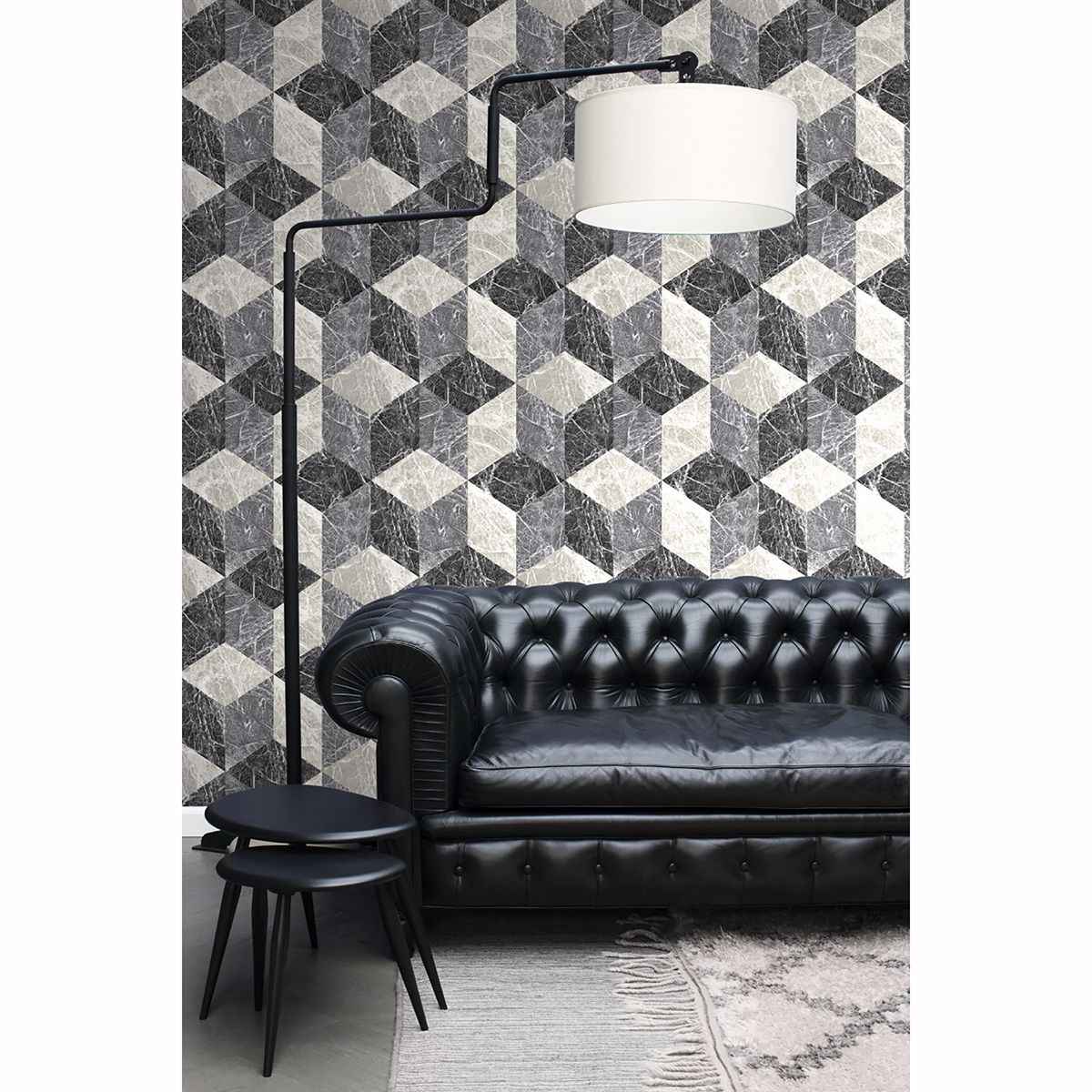 Rizzo Black Geometric Stone Wallpaper - York Wallcoverings - DD347318 - York Wallcoverings Wallpaper