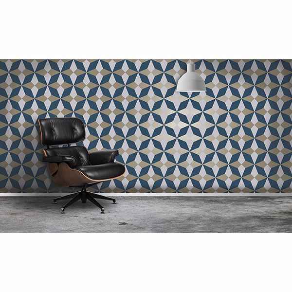 Newby Navy Geometric Wallpaper - York Wallcoverings - 2900-42548