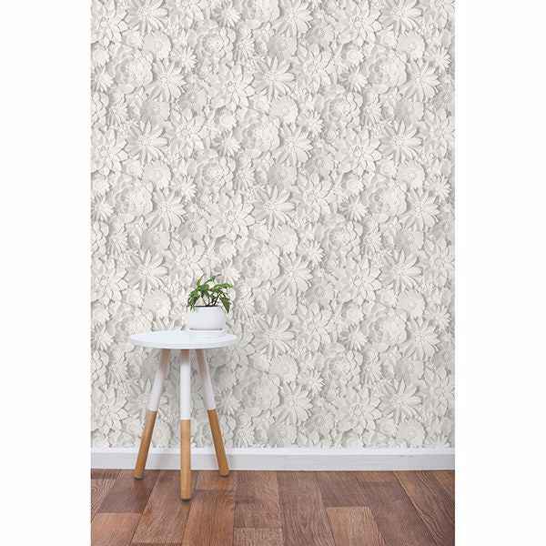 Dacre White Floral Wallpaper - York Wallcoverings - 2900-42554