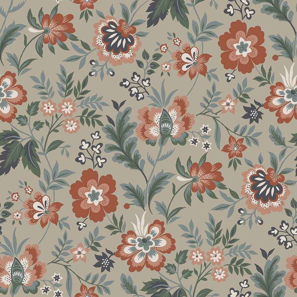 Athena Beige Floral Wallpaper - York Wallcoverings - 2948-28001